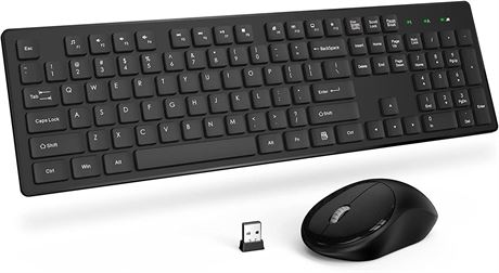 Wireless Full Size Keyboard and Mouse Combo Silent 2.4GHz Cordless