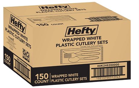 Hefty Individually Wrapped Plastic White Heavy-Duty Cutlery