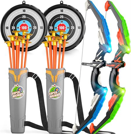 Kids Archery Set with Light-up LED 10 Suction Cup Arrows Target & Quiver