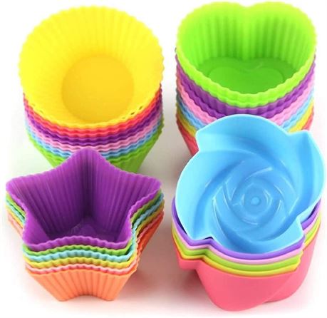 LetGoShop Silicone Reusable Baking Cups Nonstick 4 Shapes, 24 Pieces