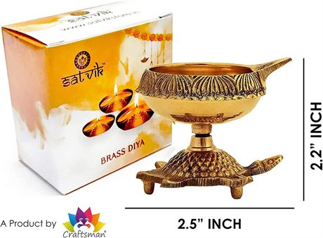 SATVIK 10 PC Kuber Turtle Diya Oil Lamp w/Golden Virgin Brass Metal