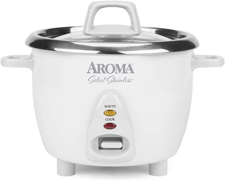 Aroma Housewares Stainless Rice Cooker & Warmer 6-Cup White