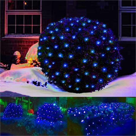 5ftx5ft 100 LED Connectable Yard Mesh Shrub Net Lights Blue