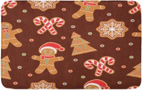 Adowyee 16"x24" Bath Mat Blue Christmas Gingerbread Man