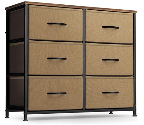 FEZIBO Dresser Organizer, 6 Drawer Dresser, Coffee and Brown