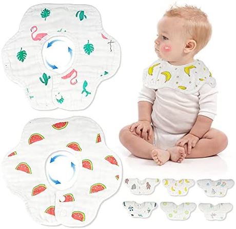 8-Pack 360� Rotate Organic Cotton Baby Bibs for Boys and Girls