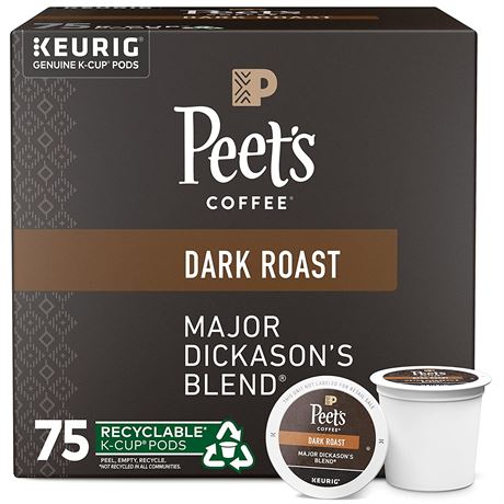 Peet's Coffee, Dark Roast K-Cup Pods for Keurig - 75 Pack (Exp: 11/23)