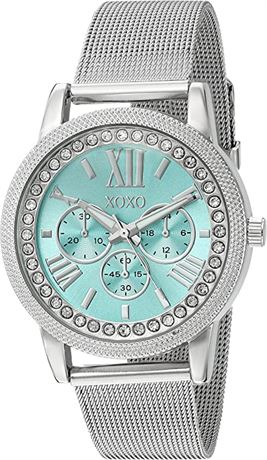 XOXO Women's Analog Watch Silver-Tone Case, Crystal-Inset Bezel