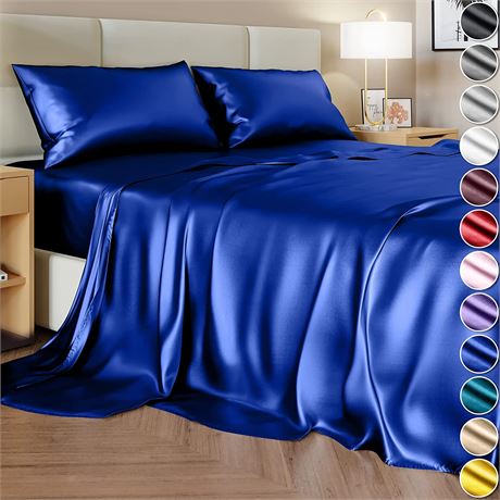 Satin Sheets King Size Bed Set 2 Pillowcase, Satin Fitted Sheet