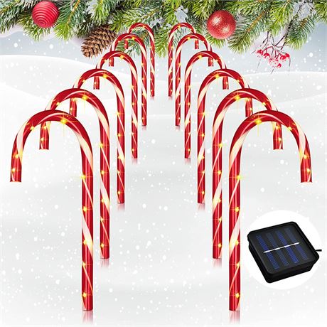 12 Pieces 17 Inch Christmas Solar Candy Cane Lights