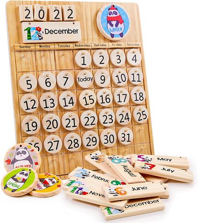 Panda Brothers Wooden Perpetual Calendar Montessori Toy for Kids