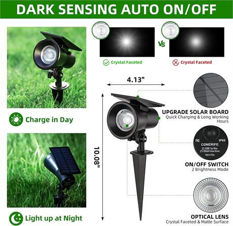 Solar Spot Lights Outdoor Garden IP65 Waterproof 3 Pack, Dark Sensing