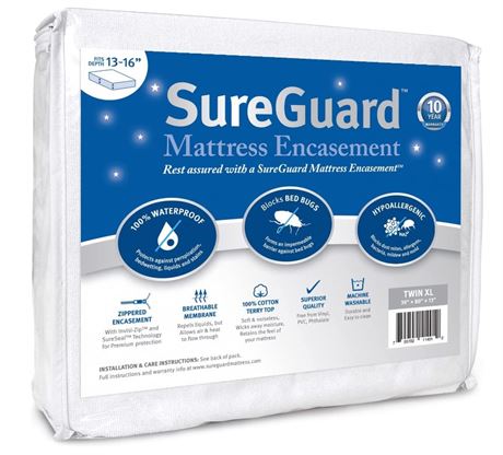 SureGuard Mattress Encasement Waterproof, Bed Bug Proof, Hypoallergenic, Twin XL