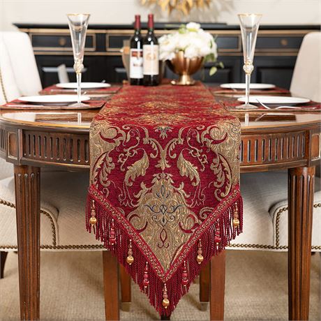 Loom and Mill Luxury Chenille Table Runner (Red, 13x72 inch)