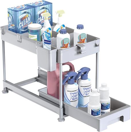 Under Sink Organizer, Sliding Cabinet Basket Organizer 2 Tier