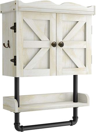 Bathroom Wall Cabinet with Adjustable Shelf and 2 Hooks, 25.6''x16.1''