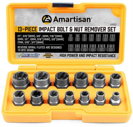 Amartisan Impact Bolt Extractor Tool, 13PC Bolt Nut Removal Extractor