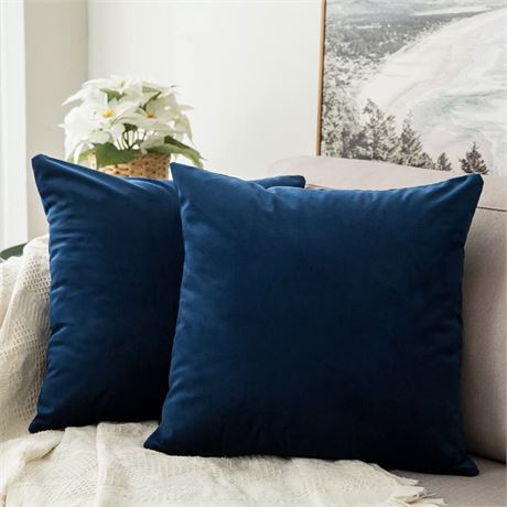 MIULEE Pack of 2, Velvet Square Throw Pillow Covers 18 x 18" - Blue