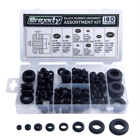 Brexxty Pack of 180 Rubber Grommet Kit in 8 Sizes