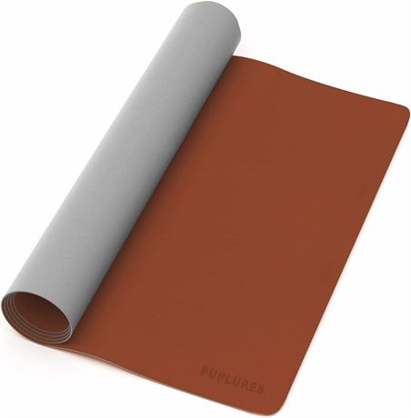 Large Leather Desk Pad - Dual Sided Waterproof Mousepad (Brown & Grey)