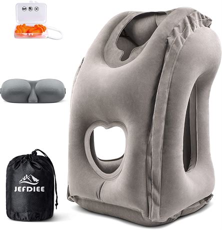 JefDiee Inflatable Travel Pillow, Gray