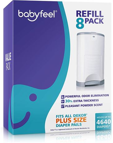 Babyfeel Refills Compatible with DEKOR PLUS Diaper Pails | 8 Pack