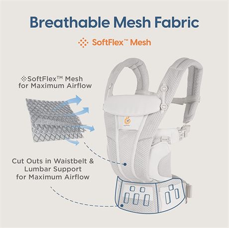 Ergobaby Omni Breeze Breathable Mesh Baby Carrier Newborn to Toddler Pearl Grey