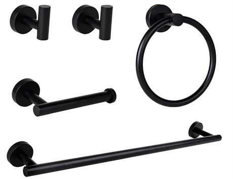 Grand Fixtures Matte Black Bathroom Hardware, 5 Pc Stainless Steel Set