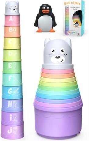 Stacking Cups Toy for Toddler, Modern Design with Numbers, Letters, Patterns