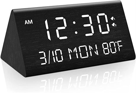 Kogonee Wooden Digital Alarm Clock, Black