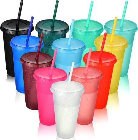 12 Packs Tumbler with Straw and Lid (24 oz, Assorted Color)