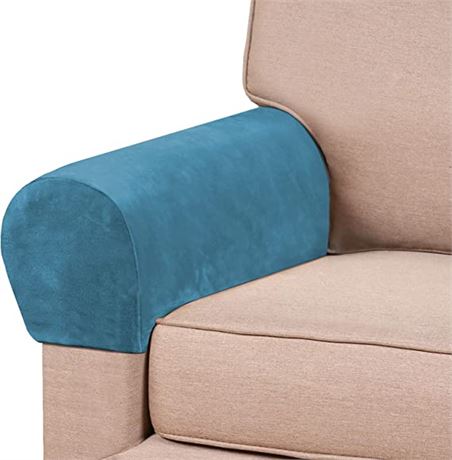 PrinceDeco Thick Velvet Stretch Armrest Covers, 4-Pack