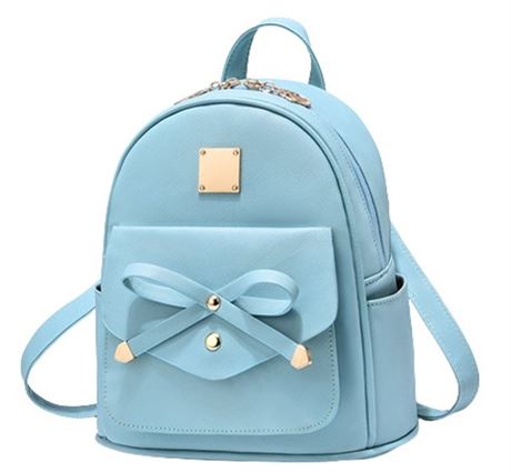 Girls Bowknot Leather Mini Backpack Purse for Women - Blue