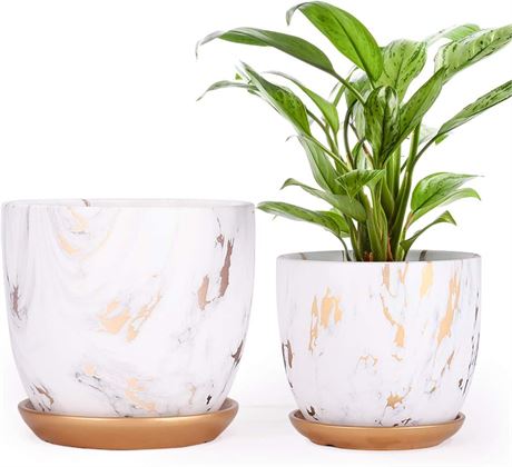 PETSWI Ceramic Plant pots (7 & 5.5 Inch, Set of 2), Modern Flower Planter