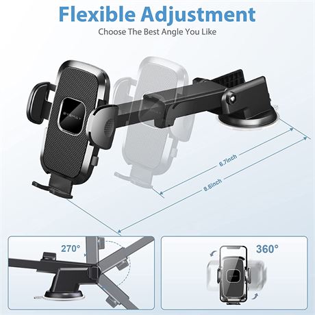 Eyemay Car Phone Holder Mount - 2 in 1, Fit 4.7-6.7in phones