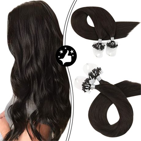 Moresoo Micro Loop Hair Extensions Human Hair 24" Dark Red-Brown