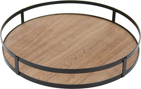 Defined Deco 12 inch Decorative Tray,Round Tray with Metal Handle