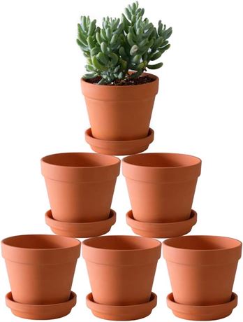 6-Pack Large Terracotta Pot Clay Pots - Damaged - 2 Saucers are damaged