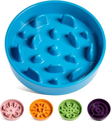 Slow Feeder Dog Bowls Ceramic, 1.5 Cups Slow Eater Bowl for Dogs - Vortex Blue