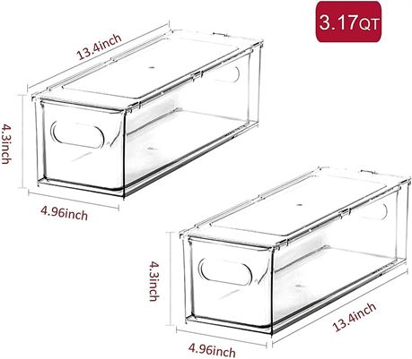 2 Pack Stackable Refrigerator Organizer Bins with Pull-out Drawer 14 x 9 x 5in