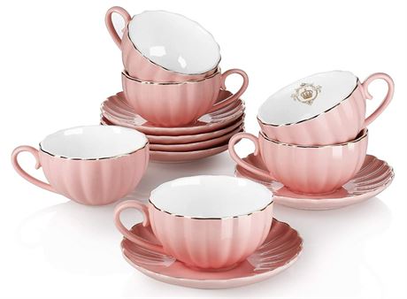 Amazingware Royal Tea Cups and Saucers, with Gold Trim