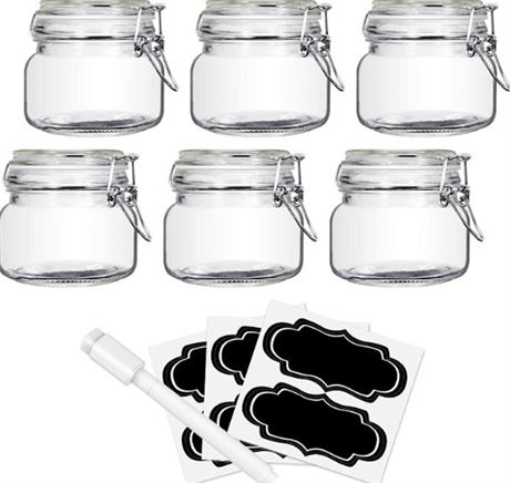 YEBODA 16oz Food Storage Canister Glass Jars with Clamp Airtight Lids, Set of 6