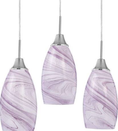 Mini Glass Pendant Light with Handblown Purple Marble Art 3pcs