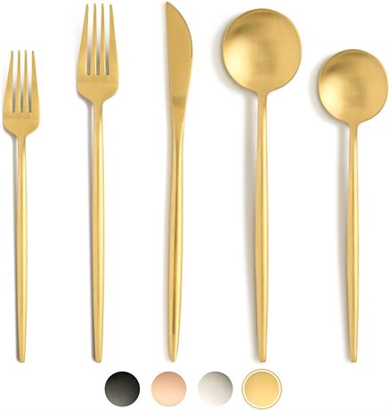 BirdyFly Gold Silverware Set, 20 Piece Stainless Steel Flatware