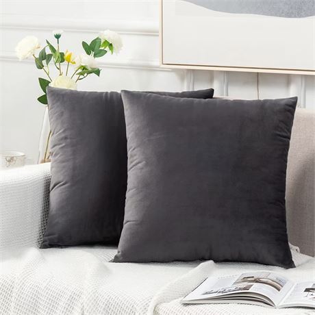 Homelike Moment Throw Pillow Covers 16x16 Set of 2, Dark Gray Velvet