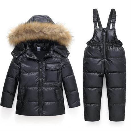 Kids Winter Puffer Jacket and Snow Pants 2-Piece Snowsuit, Size 120 (B6/ G8)