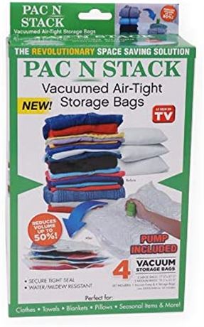 PAC 'N STACK Handheld Vacuum Sealing Storage with Bags, 4 Pack