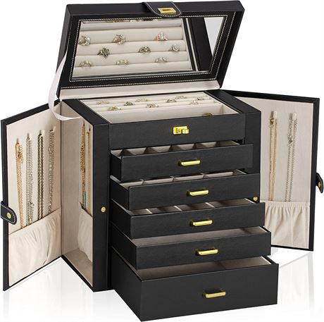 Extra Large 6-Tier Jewelry Box Organizer Functional Huge Lockable