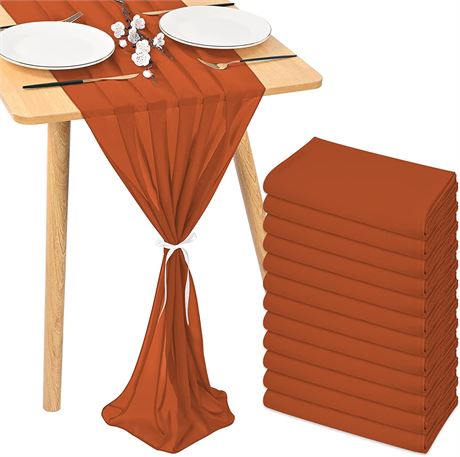 12 Pack 10Ft Terracotta Chiffon Table Runner 28x120 Inches