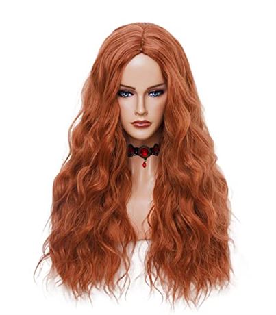 Women's Long Wig, Copper Red Wavy